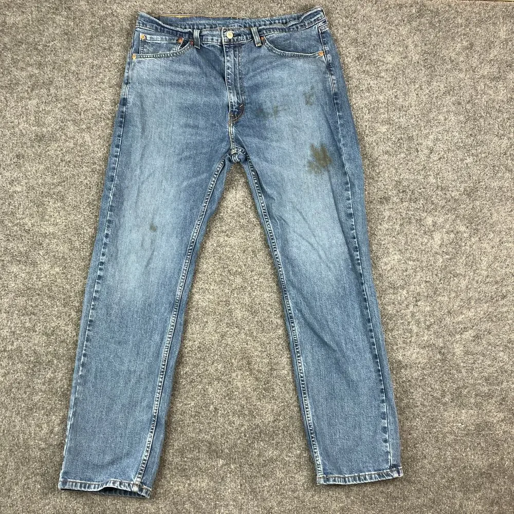 Levi's 505 Jeans Mens 36x32 Blue Straight Fit Stretch Distressed Workwear Worn